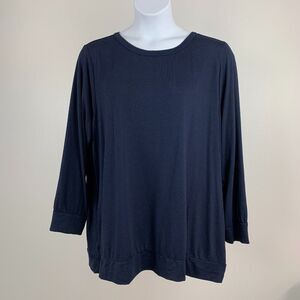 Loft Top sz 24/26 Plus Navy Long Sleeve Knit Cross Over Back Cutout New NWT